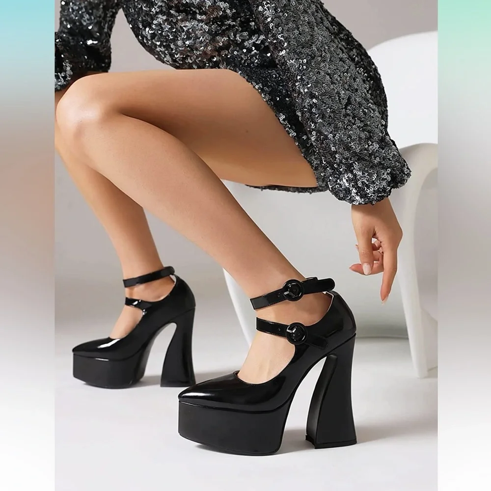 Shagal Dress Platform Heels Chunky Heel Closed Toe Mary Jane Shoes